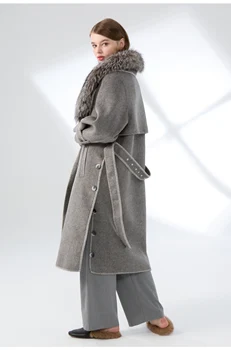2023 Шерстяной мех, Новые женские шерстяные пальто из натурального меха с двойным рисунком, Модное женское кашемировое пальто, женское плюшевое зимнее шерстяное пальто oute