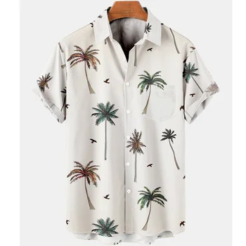 Гавайская Мужская Рубашка С Принтом Из Перьев Харадзюку, Короткий Рукав, Повседневные Белые Уличные Летние Пляжные Рубашки Для Мужчин, Одежда 2022, Лето