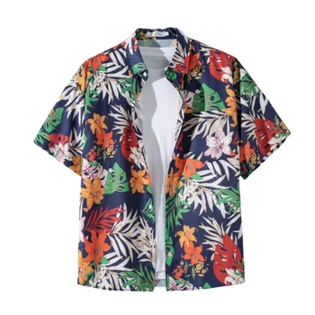 Гавайская мужская рубашка с цветочным принтом, летний топ с короткими рукавами и геометрическим принтом, пляжная повседневная праздничная одежда Dazn Оверсайз