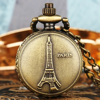 Классическая достопримечательность Парижа Эйфелева башня, Крошечное Бронзовое ожерелье, Часы для детей, мужчин, женщин, Изысканная цепочка с подвеской, Ретро-часы в подарок