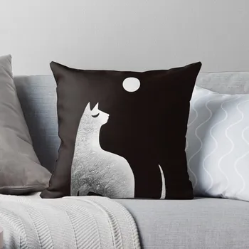 Кошка-призрак и Луна в черно-белом цвете, наволочка, домашняя декоративная наволочка для дивана
