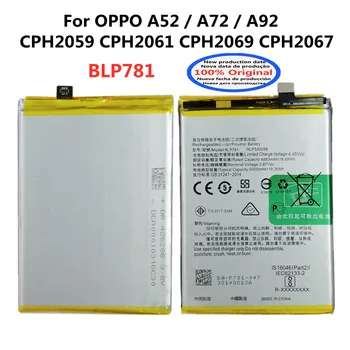100% Оригинальный Новый Аккумулятор BLP781 5000 мАч Для OPPO A52 A72 A92 CPH2059 CPH2061 CPH2069 CPH2067 Аккумуляторы Для смартфонов Bateria