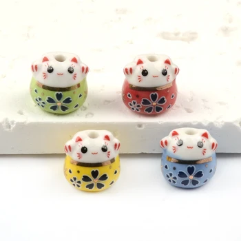 13 мм Модные керамические бусины Lucky Cat Свободные Керамические фарфоровые бусины для изготовления ювелирных изделий DIY Браслет Ожерелье Оптом