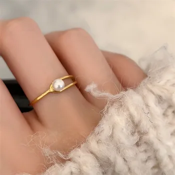 2023 Новые модные кольца с жемчугом для женщин и девочек, минималистичное Золотое кольцо из нержавеющей стали с геометрическим рисунком, Корейское шикарное ювелирное изделие
