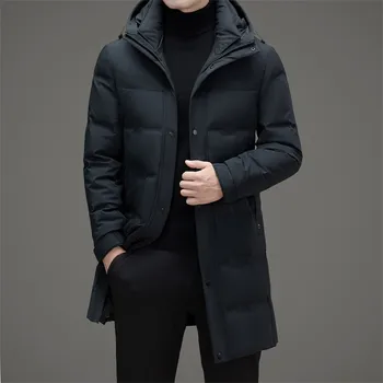 2023 Новые пуховики средней длины с капюшоном, пуховик, мужская одежда, зимнее модное теплое пуховое пальто, мужские парки, мужская куртка