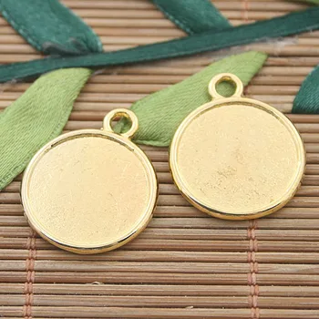 20шт золотистых круглых 2-сторонних рамок для фотографий H3014 Бусины для изготовления ювелирных изделий