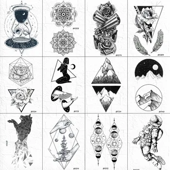 25 Дизайнерских временных татуировок, поддельные черные Женские треугольные татуировки, наклейки на тело, руку, Водонепроницаемые татуировки, Кит, Мужчины, Геометрическое искусство