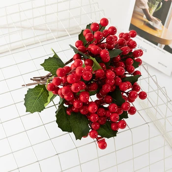 2шт Рождественской искусственной ветки красных фруктов, Персонализированный декоративный реквизит для свадебной сцены