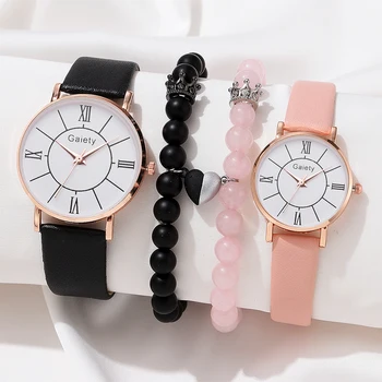 4шт 2023 Новых роскошных женских часов-браслетов, Модные женские Кварцевые Часы С кожаным ремешком, Часы-браслет, Подарок Montre Femme