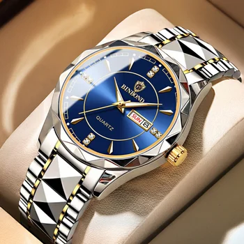 Binbond Новые модные мужские часы Мужские водонепроницаемые кварцевые часы с календарем из вольфрамовой стали Популярные