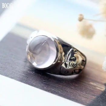 BOCAI real s925 кольцо из чистого серебра в виде хвоста для женщины, винтажный слоненок, инкрустированный натуральным розовым хрусталем, тайские серебряные женские кольца