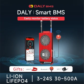 Daly Smart BMS Bluetooth LiFePO4 4S 12V 8S 24V 16S 48V Литий-ионный аккумулятор BMS 80A 100A 120A 150A 200A 250A 300A 400A 500A Для хранения энергии EV