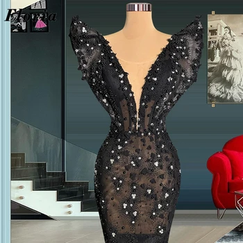 Floria Роскошные Черные Длинные вечерние платья 2023, новое модное платье знаменитости с V-образным вырезом для свадебной вечеринки, Дубайское модное платье для выпускного вечера, халат