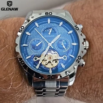 GLENAW Design Мужские часы Лучший бренд класса Люкс Модные Деловые Автоматические часы Мужские водонепроницаемые механические часы Montre Homme