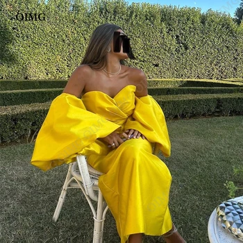 OIMG 2023 Золотисто-Желтое Арабское женское вечернее платье в Дубае с короткими рукавами длиной до щиколоток Вечерние платья для выпускного вечера Robe de soiree
