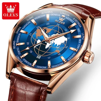 OLEVS 9926 Модные кварцевые часы Кожаный ремешок для часов с круглым циферблатом, календарь, светящийся