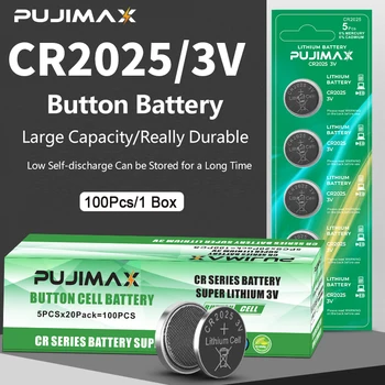 PUJIMAX 100шт Батарея CR2025 1 Литиевая Монетная Батарея 3 В В Штучной упаковке Для Часов, Калькулятора, Весовых Весов, Электронных Аксессуаров Для Продуктов