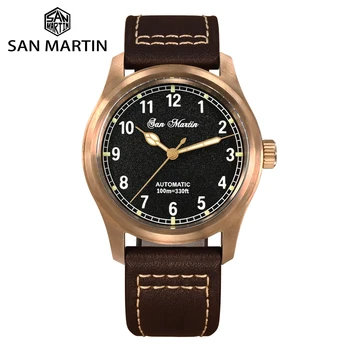 San Martin 37 мм 8215 Бронзовый Пилот Мужские Часы Военные Автоматические Наручные Часы Ретро Простые Relojes Para Hombre часы 10Bar SN0034QD