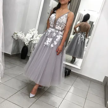 Simple V Neck Ankle-Length Prom Dresses 2021 Vestido De Festia Open Back Sexy Lace A-Line Evening Party Gown коктейльные платья