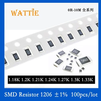 SMD резистор 1206 1% 1.18K 1.2K 1.21K 1.24K 1.27K 1.3K 1.33K 100 шт./лот микросхемные резисторы 1/4 Вт 3.2 мм * 1.6 мм