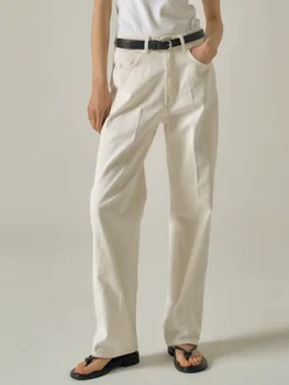 Th * R0 Весенние модные винтажные белые женские джинсы 2023 года, новые облегающие брюки с высокой талией и прямыми штанинами для женщин