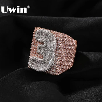 UWIN Кольца с буквами на заказ для мужчин, украшенные цифрами Iced Out из багета с кубическим цирконием, модные кольца в стиле хип-хоп, ювелирные изделия для рэперов