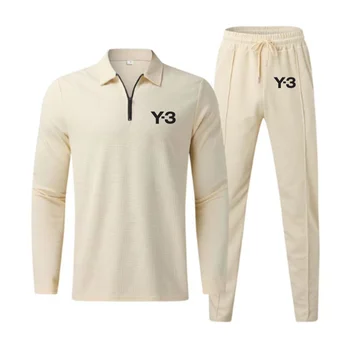 Y-3 Весенне-осенний мужской спортивный костюм, кардиган на молнии, бейсбольная куртка + брюки, костюм из 2 предметов, полосатый спортивный костюм для бега трусцой, мужская одежда