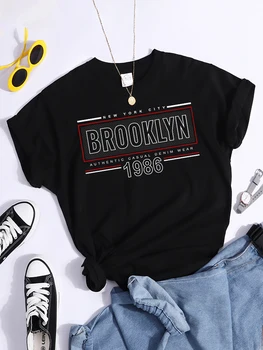 Бруклин, Нью-Йорк, 1986 Футболка Женская Корейская модная Повседневная футболка с эстетической графикой Одежда в стиле харадзюку с коротким рукавом
