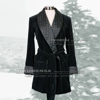 Весенне-осенний мужской Блейзер для курения в английском стиле, черный бархатный пиджак, сшитое на заказ стеганое пальто с лацканами, одежда жениха, Свадебный смокинг