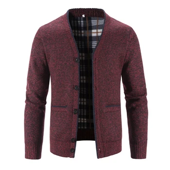 Горячий новый стильный Удобный Модный Повседневный свитер для отпуска, куртка для мужчин, вязаный топ с V-образным вырезом и пуговицами