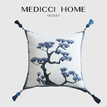 Домашний бутик Medicci Бело-голубые фарфоровые наволочки с кисточками, Высококачественная роскошная наволочка, шикарный домашний декор