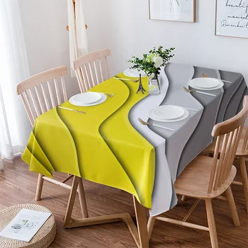 Желто-серая градиентная геометрическая абстрактная скатерть, Непромокаемый обеденный стол, Прямоугольная круглая скатерть, украшение для домашней кухни