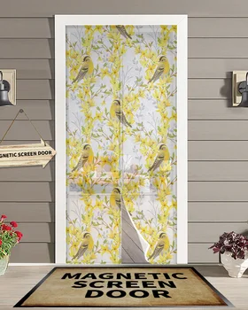 Желтые цветы и малиновки, Магнитная дверная занавеска, Гостиная, спальня, Домашняя дверная занавеска с противомоскитной сеткой