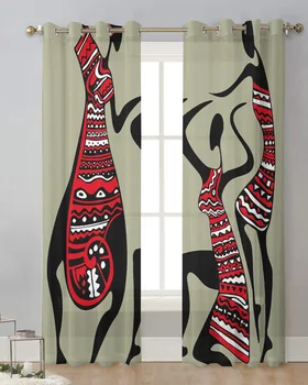 Женская текстура Этнический танцевальный занавес Тюлевые шторы для гостиной Обработка кухонных окон Вуалевые шторы
