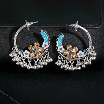 Женские серьги с круглым цветком из этнического циркона, модные серебряные бусины, тройные серьги-гвоздики, женские украшения