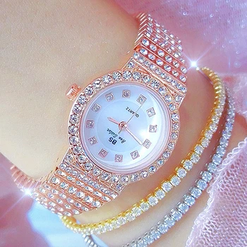 Женские часы из розового золота с бриллиантами, браслет из нержавеющей стали, женские часы высшего класса, Романтический Кристалл, Маленький циферблат, Золотые, Серебряные часы