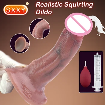 Изогнутый сквиртинг-фаллоимитатор SXXY Реалистичный пенис С функцией распыления жидкости Для начинающих женщин, ощущающая кожу Анальная пробка Секс-игрушка для взрослых