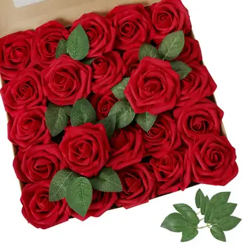 Искусственный цветок Красная роза 25шт Настоящие искусственные розы со стеблем для свадебных букетов своими руками, центральные композиции для вечеринки