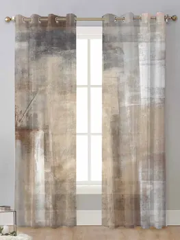Картина маслом, абстрактные геометрические коричневые прозрачные шторы для окна гостиной, вуаль, тюль, шторы Cortinas, домашний декор
