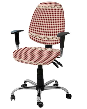 Красное клетчатое Эластичное кресло в стиле Кантри, Чехол для компьютерного стула, Эластичный Съемный Чехол для офисного кресла, Разрезные Чехлы для сидений
