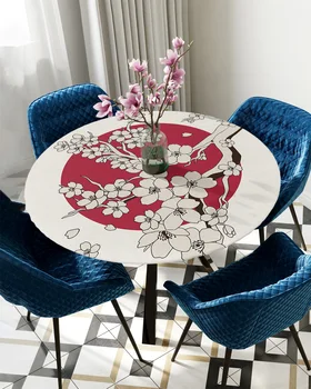 Круглая скатерть в японском стиле Sakura Sun, эластичное покрытие для стола, Водонепроницаемое украшение для обеденного стола, аксессуары для улицы