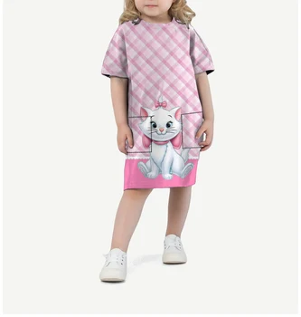 Летнее новое платье с милым принтом из мультфильма Disney Marie с карманами для девочек, повседневный милый свободный топ для маленькой девочки 2023 г.