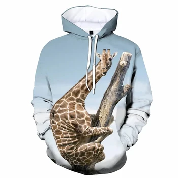 Милая и забавная толстовка с 3D-принтом в виде жирафа, мужская / женская повседневная модная рубашка с капюшоном, Детские пуловеры, толстовки, одежда унисекс Оверсайз