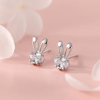 Милые Универсальные серьги-кролики с кристаллами Для женщин, ювелирные изделия с милым маленьким бантиком, Темпераментные Студенческие серьги из серебра 925 пробы KOFSAC