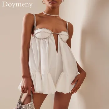 Мини-коктейльные платья Doymeny 2023 с отделкой кристаллами на бретельках, сексуальное элегантное платье без рукавов с застежкой-молнией сзади в виде сердца