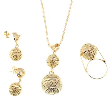 Модные Африканские круглые бусины Ювелирные изделия Для женщин Комплект ювелирных изделий Ожерелье Серьги Кулон Кольцо