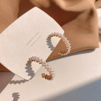 Модные Изысканные Позолоченные серьги-кольца с жемчугом геометрической С-образной формы 14K для женщин, ювелирные изделия для девочек S925, Серебряная игла, подарок для вечеринки