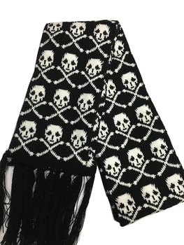 Модный Женский мужской зимний шарф с черепом, вязаные шарфы-скелеты, вечерние обертывания с черной бахромой