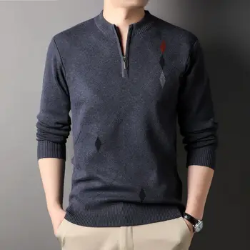 Мужская деловая одежда COODRONY на молнии с круглым вырезом, стрейчевый свитер, Осень-зима, Теплый вязаный свитер с простым геометрическим принтом S6125