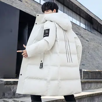 Мужская пуховая куртка средней длины, новая зимняя корейская повседневная куртка с капюшоном, утолщенная, высушенная на солнце и теплая куртка
